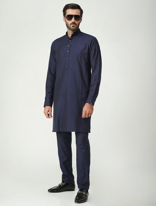 BLUE COTTON SILK KURTA PAJAMA