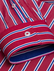 RED-BLUE  MULTI-STRIPE SPREAD COLLAR SHIRT