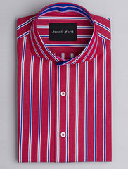 RED-BLUE  MULTI-STRIPE SPREAD COLLAR SHIRT