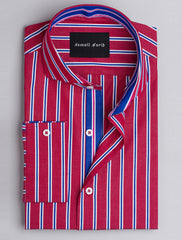 RED-BLUE  MULTI-STRIPE SPREAD COLLAR SHIRT