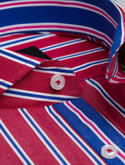 RED-BLUE  MULTI-STRIPE SPREAD COLLAR SHIRT