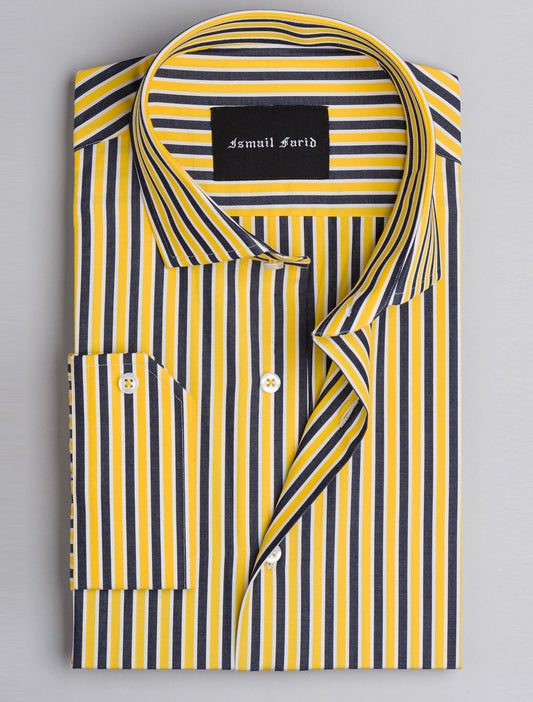 YELLOW AND GREY MULTI- STRIPED SHIRT
