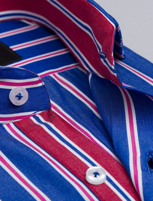 BLUE-RED MULI STRIPE SPREAD COLLAR SHIRT