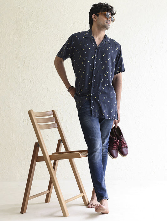 DARK GRAY FLORAL PRINT SHIRT