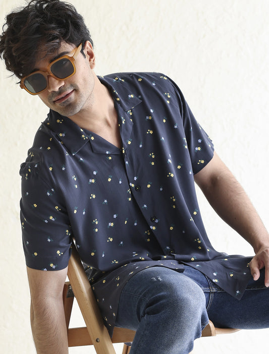 DARK GRAY FLORAL PRINT SHIRT