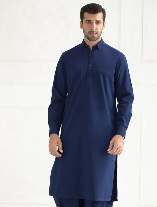 BLUE BUTTON-DOWN COLLAR KAMEEZ SHALWAR