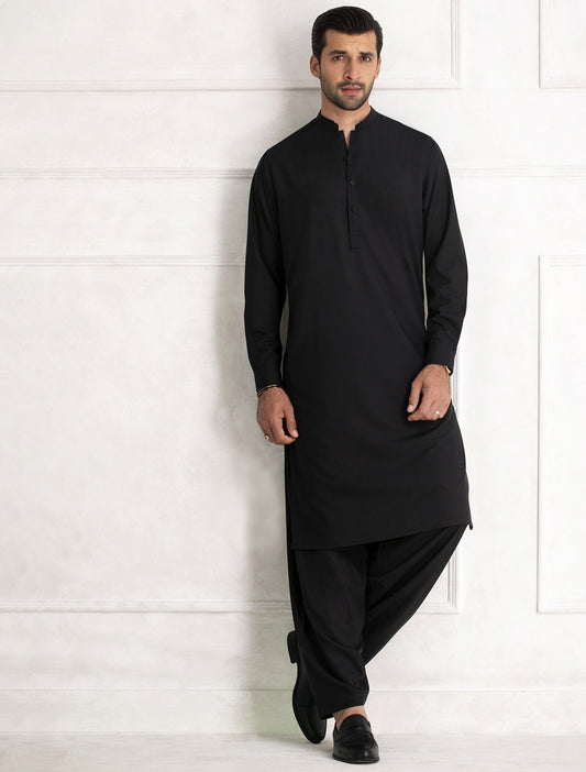 BLACK MANDARIN COLLAR - CLASSIC KAMEEZ SHALWAR