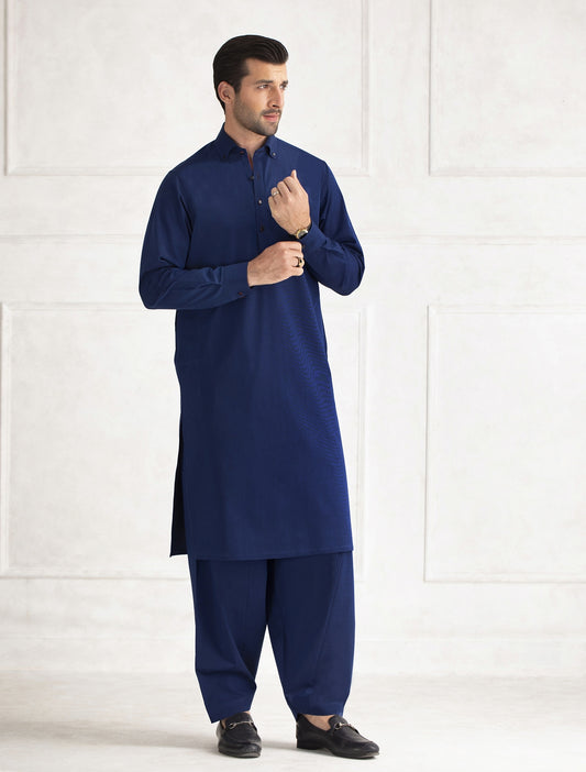 BLUE BUTTON-DOWN COLLAR KAMEEZ SHALWAR