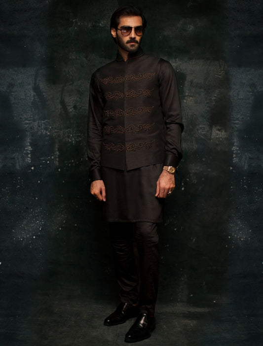 BLACK RAWSILK WAISTCOAT