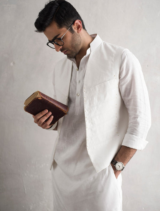 WHITE LINEN REVIT WAISTCOAT