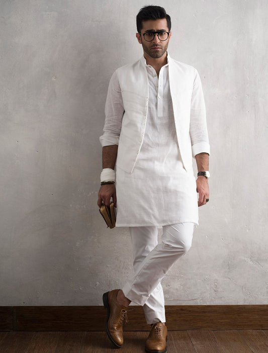 WHITE LINEN REVIT WAISTCOAT