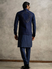 ROYAL BLUE RAW SILK EMBROIDERED WAISTCOAT