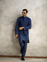 ROYAL BLUE RAW SILK EMBROIDERED WAISTCOAT