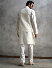 OFF WHITE RAW SILK EMBROIDERED WAISTCOAT