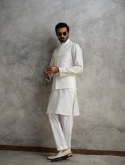 OFF WHITE RAW SILK EMBROIDERED WAISTCOAT