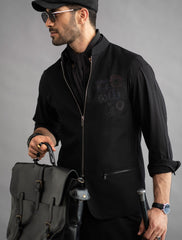 BLACK- ZIP FASTENING WAISTCOAT