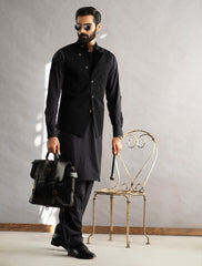 JET BLACK CROSS-FRONT WAISTCOAT
