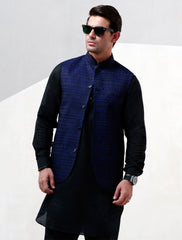 BLUE EMBROIDERED WAISTCOAT
