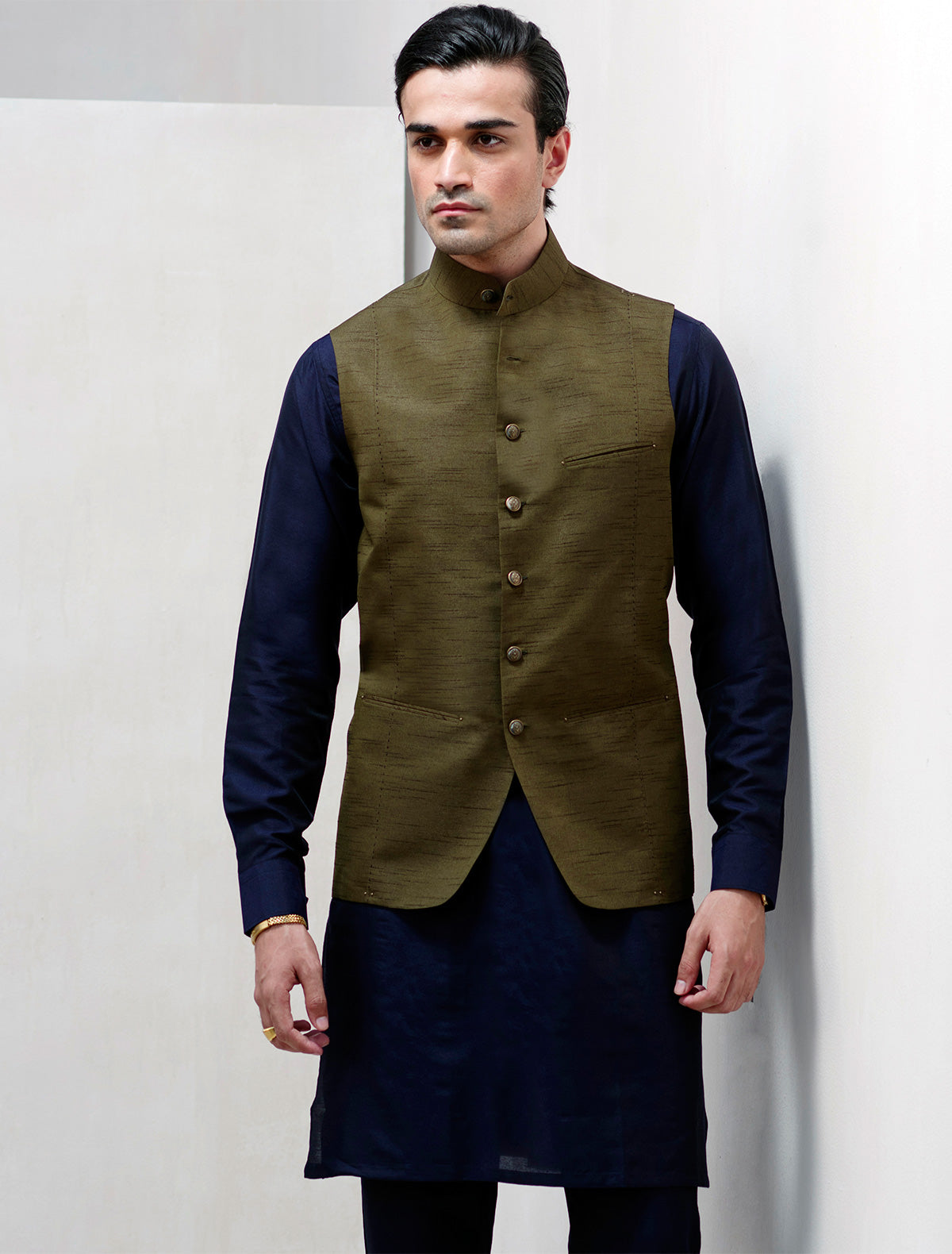 GREEN HAND STITCHED WAISTCOAT