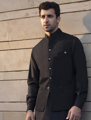 BLACK WAISTCOAT WITH FRONT MONOGRAM PLATE