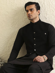 BLACK WAISTCOAT WITH FRONT MONOGRAM PLATE