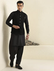 BLACK WAISTCOAT WITH FRONT MONOGRAM PLATE