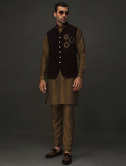DARK BROWN VELVET WITH FRONT BACK EMBROIDERY