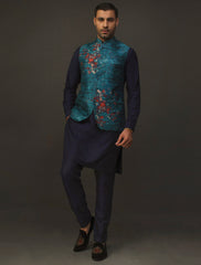 TURQUOISE DIGITAL ART PRINT WAISTCOAT