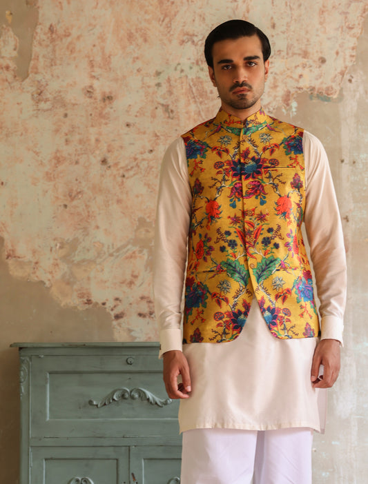 MULTI COLOR FLORAL PRINTED WAISTCOAT