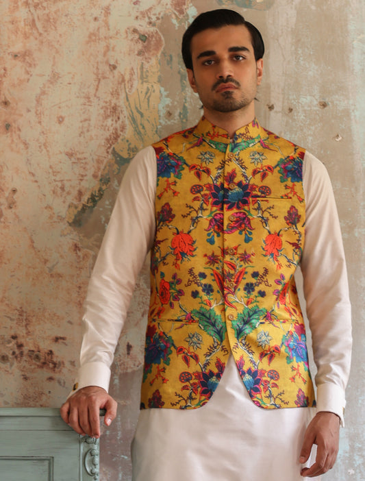 MULTI COLOR FLORAL PRINTED WAISTCOAT