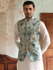 PISTACHIO GREEN PRINTED WAISTCOAT