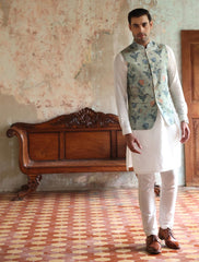 PISTACHIO GREEN PRINTED WAISTCOAT