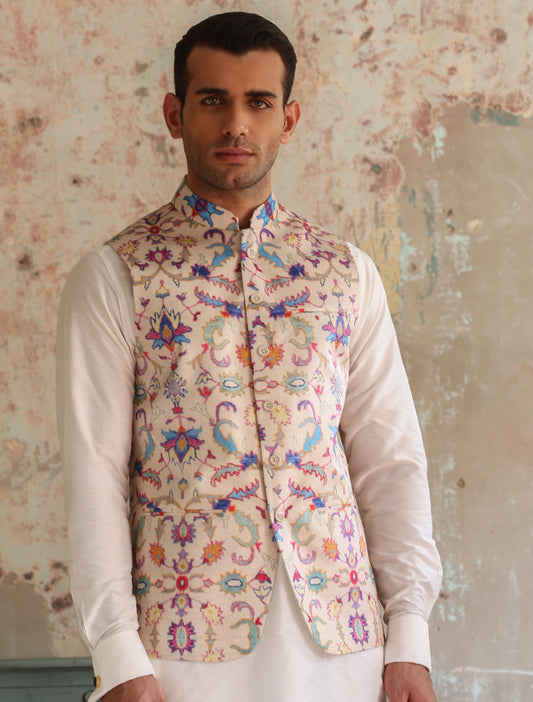 MULTI COLOR FLORAL PRINTED WAISTCOAT