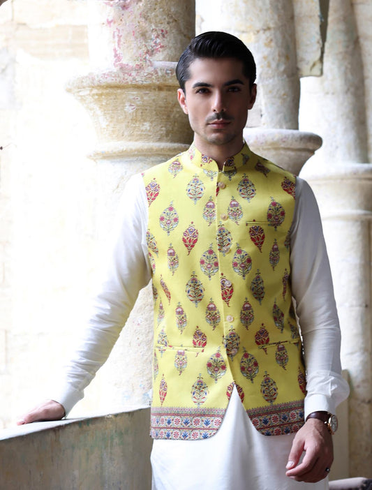 YELLOW PRINTED WAISTCOAT