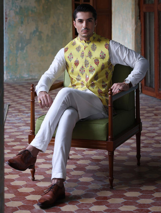 YELLOW PRINTED WAISTCOAT