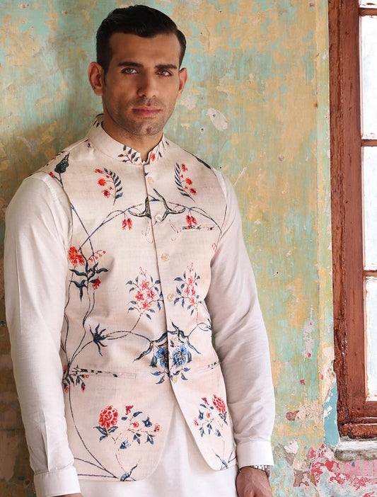 IVORY FLORAL PRINTED WAISTCOAT