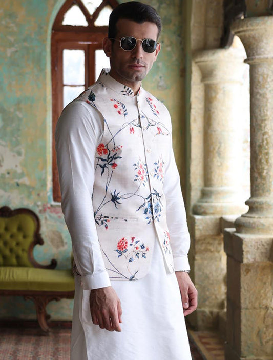 IVORY FLORAL PRINTED WAISTCOAT