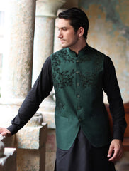 EMERALD GREEN HEAVY EMBROIDERED WAISTCOAT