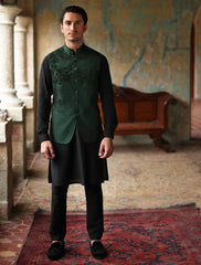 EMERALD GREEN HEAVY EMBROIDERED WAISTCOAT