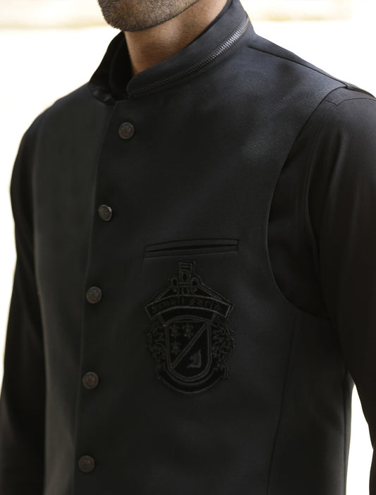 BLACK VELVET MONOGRAM WAISTCOAT