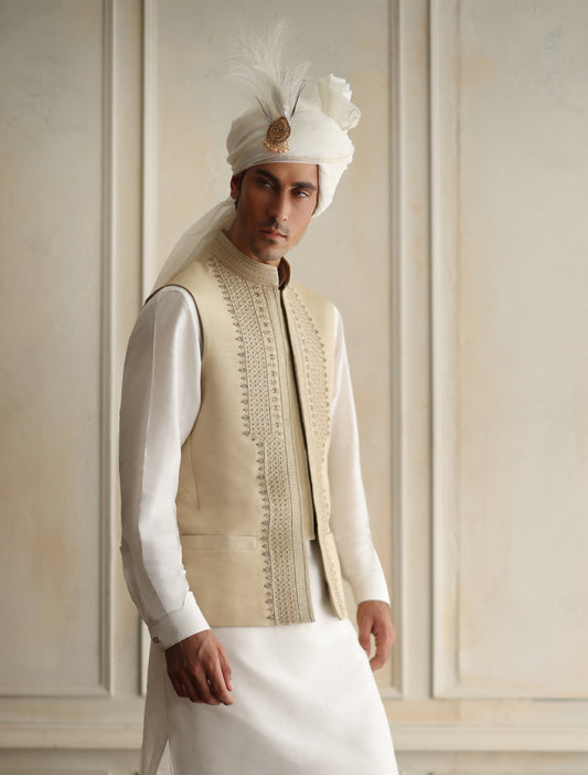 BEIGE EMBROIDERED WAISTCOAT