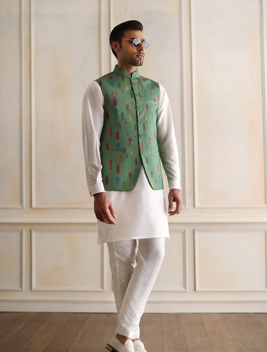 GREEN DIGITAL PRINT WAISTCOAT