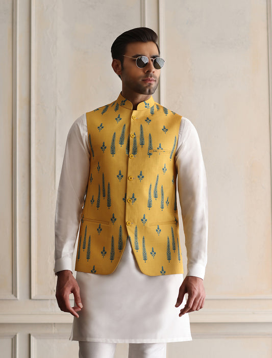 YELLOW DIGITAL PRINT WAISTCOAT