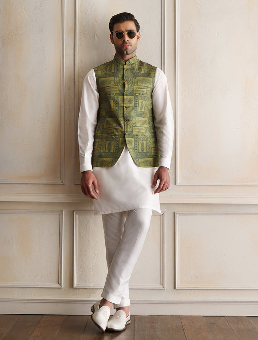 GREEN DIGITAL PRINT WAISTCOAT