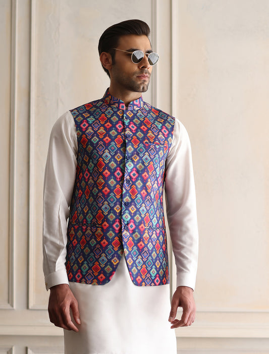 BLUE DIGITAL PRINT WAISTCOAT